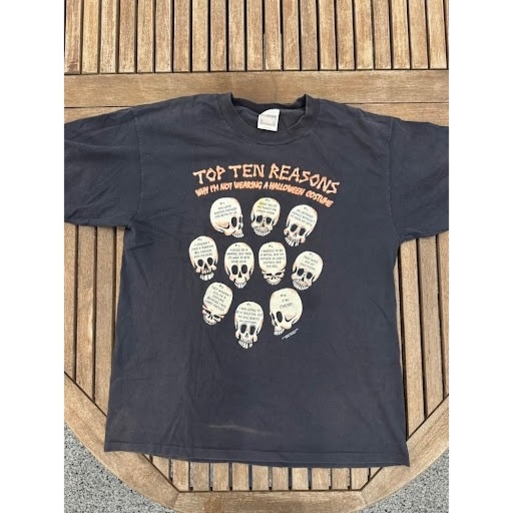 Vintage 90s Halloween Humor T-Shirt Top Ten Reasons Skulls Graphic Single Stitch
